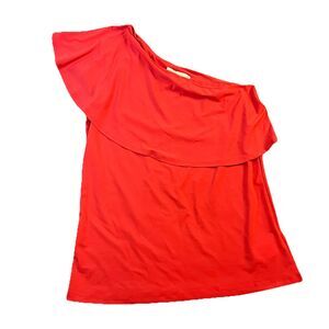 Michael Kors One Shoulder Ruffle Top Blouse Coral Pink Womens Size S